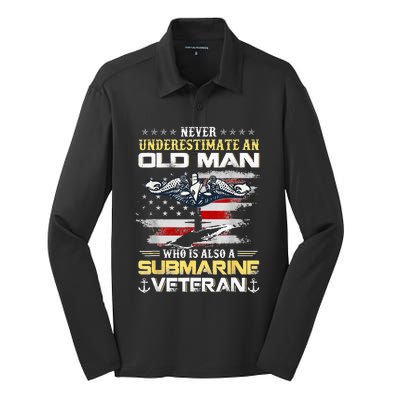 Never Underestimate An Old Man Submarines Veteran Patriotic Silk Touch Performance Long Sleeve Polo