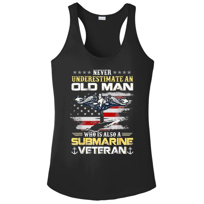 Never Underestimate An Old Man Submarines Veteran Patriotic Ladies PosiCharge Competitor Racerback Tank