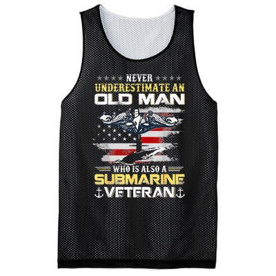 Never Underestimate An Old Man Submarines Veteran Patriotic Mesh Reversible Basketball Jersey Tank