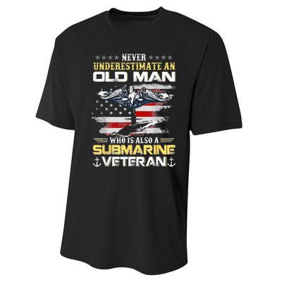 Never Underestimate An Old Man Submarines Veteran Patriotic Performance Sprint T-Shirt