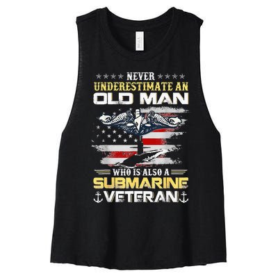 Never Underestimate An Old Man Submarines Veteran Patriotic Women's Racerback Cropped Tank