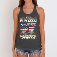 Never Underestimate An Old Man Submarines Veteran Patriotic Women's Knotted Racerback Tank