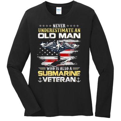 Never Underestimate An Old Man Submarines Veteran Patriotic Ladies Long Sleeve Shirt