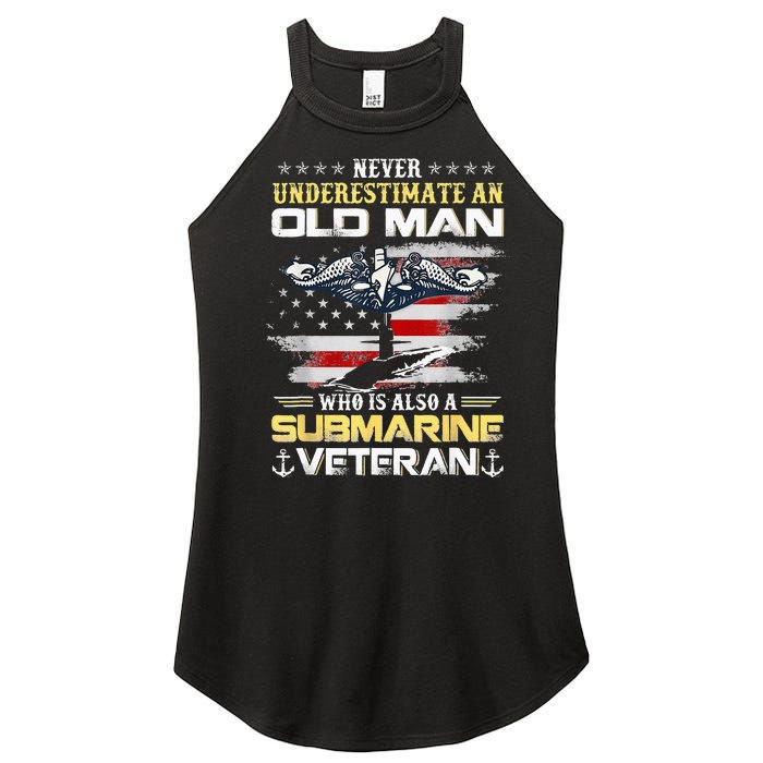 Never Underestimate An Old Man Submarines Veteran Patriotic Women's Perfect Tri Rocker Tank