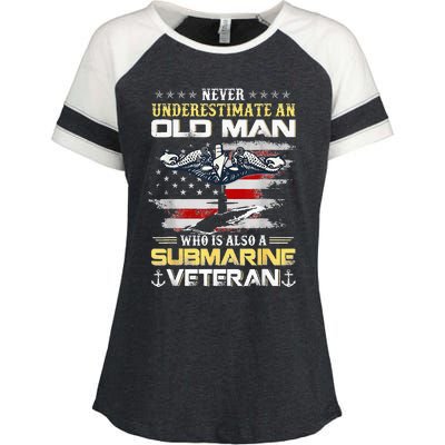 Never Underestimate An Old Man Submarines Veteran Patriotic Enza Ladies Jersey Colorblock Tee