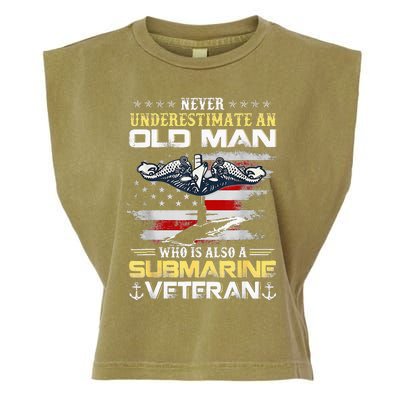 Never Underestimate An Old Man Submarines Veteran Patriotic Garment-Dyed Women's Muscle Tee