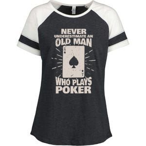 Never Underestimate An Old Man Who Plays Poker Enza Ladies Jersey Colorblock Tee