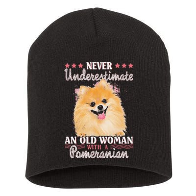 Never Underestimate An Old Woman With Pomeranian Short Acrylic Beanie