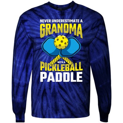 Never Underestimate A Pickleball Grandma Player Funny Cute Tie-Dye Long Sleeve Shirt