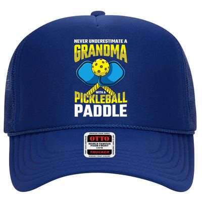 Never Underestimate A Pickleball Grandma Player Funny Cute High Crown Mesh Back Trucker Hat