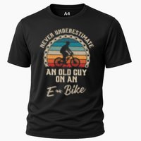 Never Underestimate An Old Guy On An E Bike Biking Cooling Performance Crew T-Shirt