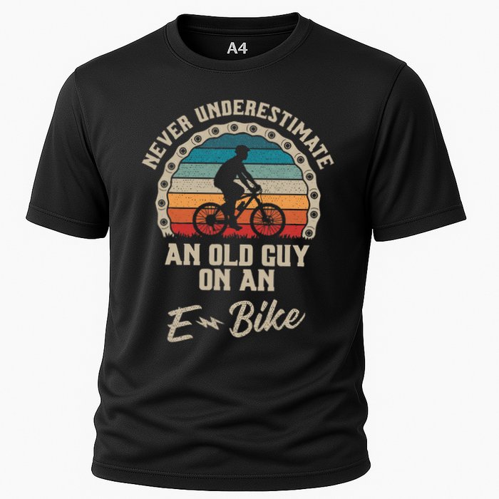 Never Underestimate An Old Guy On An E Bike Biking Cooling Performance Crew T-Shirt