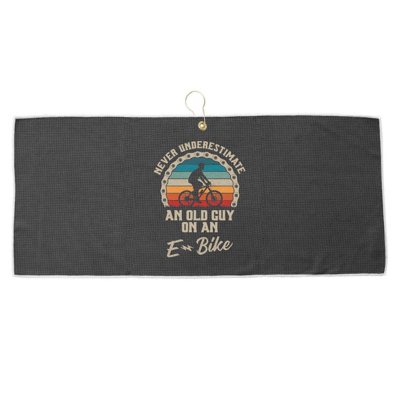 Never Underestimate An Old Guy On An E Bike Biking Large Microfiber Waffle Golf Towel