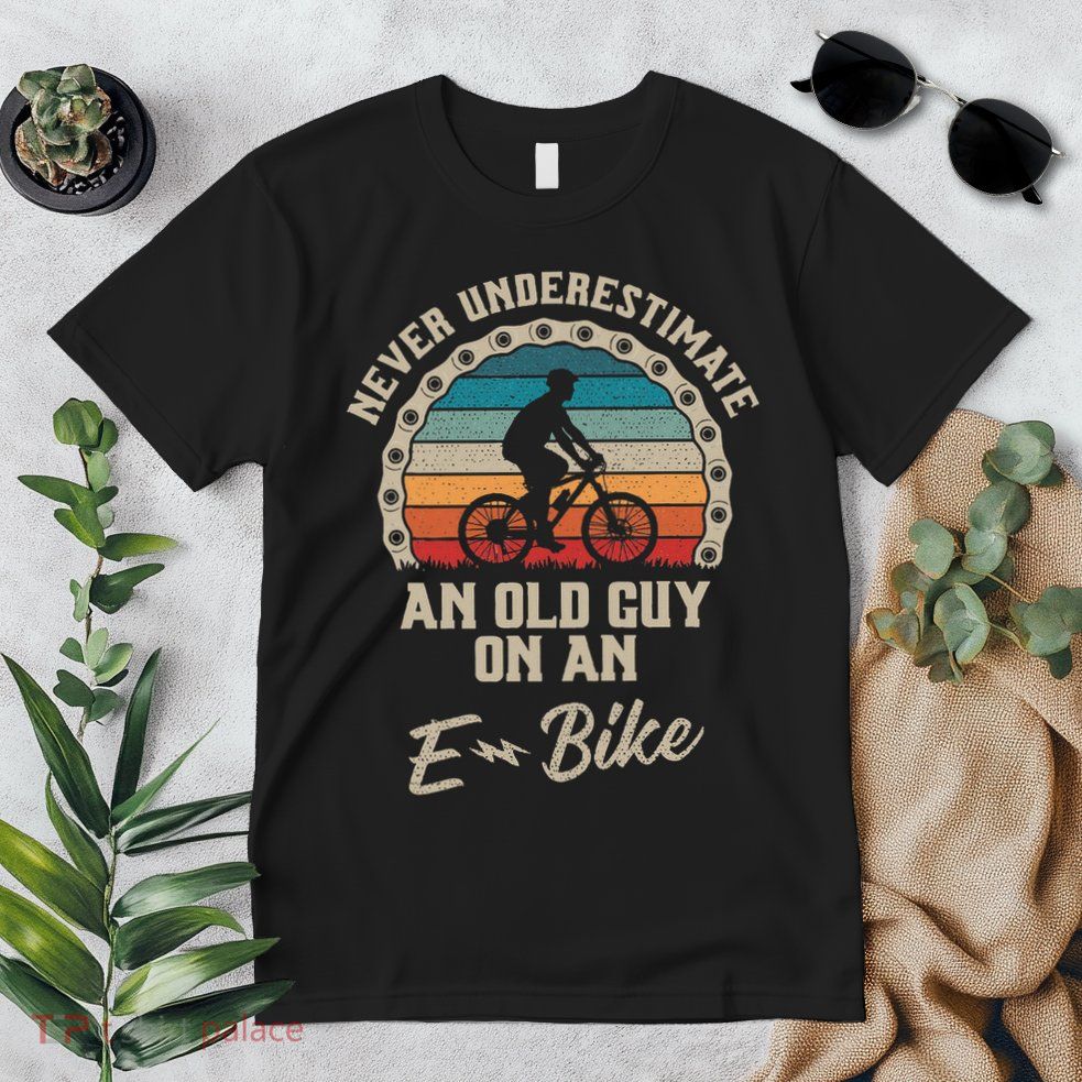 Never Underestimate An Old Guy On An E Bike Biking Premium T-Shirt