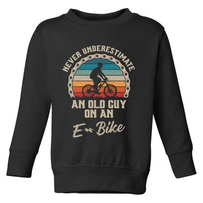 Never Underestimate An Old Guy On An E Bike Biking Toddler Sweatshirt