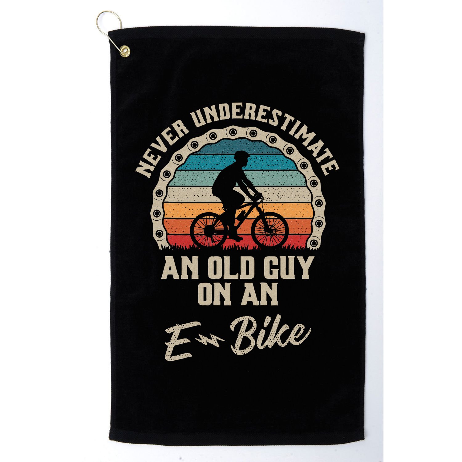Never Underestimate An Old Guy On An E Bike Biking Golf Towel