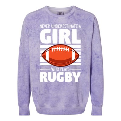 Never Underestimate A Girl Who Plays Rugby Colorblast Crewneck Sweatshirt