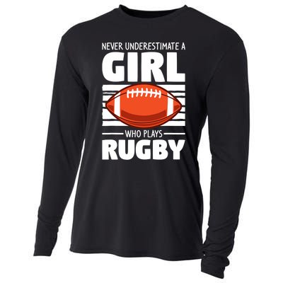 Never Underestimate A Girl Who Plays Rugby Cooling Performance Long Sleeve Crew