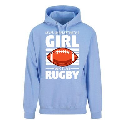 Never Underestimate A Girl Who Plays Rugby Unisex Surf Hoodie