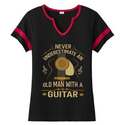 Never Underestimate An Old Man With A Guitar Acoustic Player Ladies Halftime Notch Neck Tee