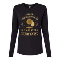 Never Underestimate An Old Man With A Guitar Acoustic Player Womens Cotton Relaxed Long Sleeve T-Shirt