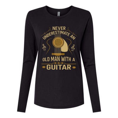 Never Underestimate An Old Man With A Guitar Acoustic Player Womens Cotton Relaxed Long Sleeve T-Shirt