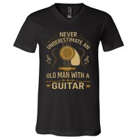 Never Underestimate An Old Man With A Guitar Acoustic Player V-Neck T-Shirt