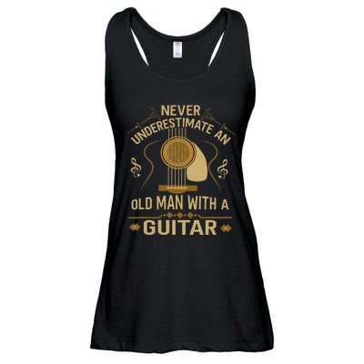 Never Underestimate An Old Man With A Guitar Acoustic Player Ladies Essential Flowy Tank