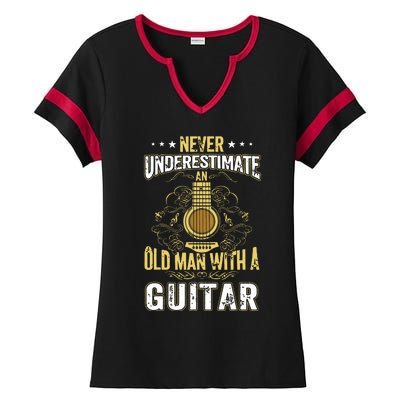 Never Underestimate An Old Man With A Guitar Acoustic Player Ladies Halftime Notch Neck Tee