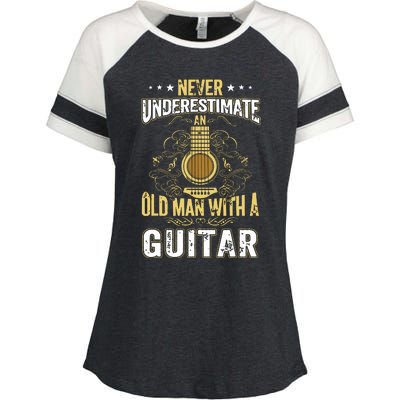 Never Underestimate An Old Man With A Guitar Acoustic Player Enza Ladies Jersey Colorblock Tee