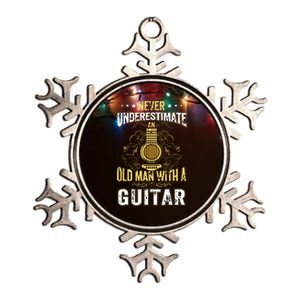 Never Underestimate An Old Man With A Guitar Acoustic Player Metallic Star Ornament