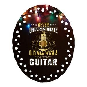 Never Underestimate An Old Man With A Guitar Acoustic Player Ceramic Oval Ornament