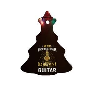 Never Underestimate An Old Man With A Guitar Acoustic Player Ceramic Tree Ornament