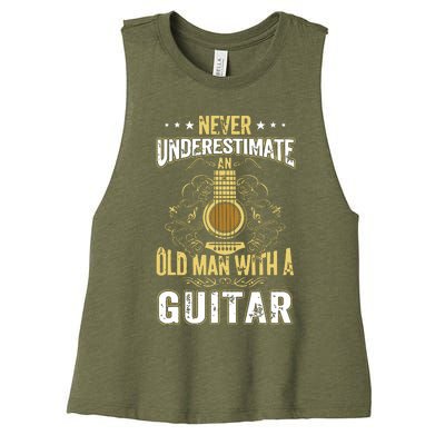 Never Underestimate An Old Man With A Guitar Acoustic Player Women's Racerback Cropped Tank