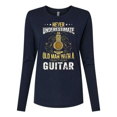 Never Underestimate An Old Man With A Guitar Acoustic Player Womens Cotton Relaxed Long Sleeve T-Shirt