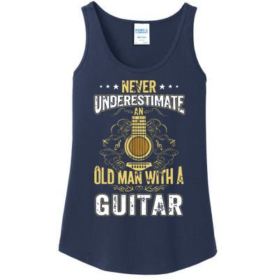 Never Underestimate An Old Man With A Guitar Acoustic Player Ladies Essential Tank