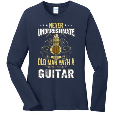 Never Underestimate An Old Man With A Guitar Acoustic Player Ladies Long Sleeve Shirt