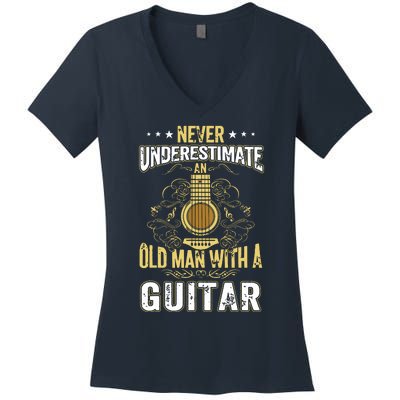 Never Underestimate An Old Man With A Guitar Acoustic Player Women's V-Neck T-Shirt