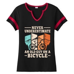 Never Underestimate An Old Guy On A Bicycle Cyclist Cycling Ladies Halftime Notch Neck Tee