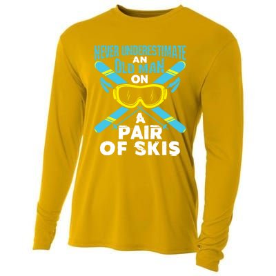 Never Underestimate An Old On A Pair Of Skis Ski Grandpa Cute Gift Cooling Performance Long Sleeve Crew