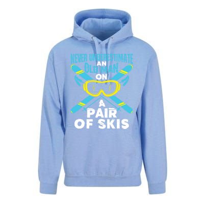 Never Underestimate An Old On A Pair Of Skis Ski Grandpa Cute Gift Unisex Surf Hoodie