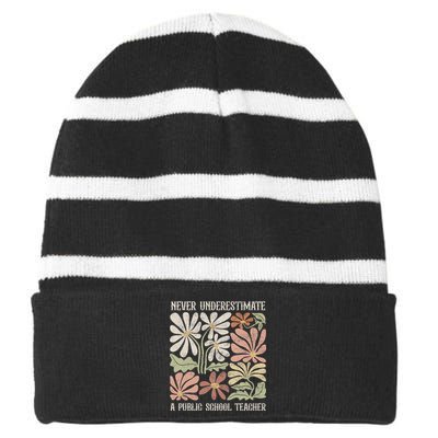 Never Underestimate A Public School Teacher Tim Walz Kamala Striped Beanie with Solid Band