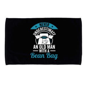 Never Underestimate An Old Man With A Bean Bag Cornhole Microfiber Hand Towel