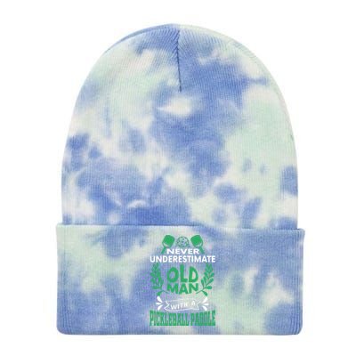 Never Underestimate An Old Man Pickleball Gift For Team Sport Tie Dye 12in Knit Beanie