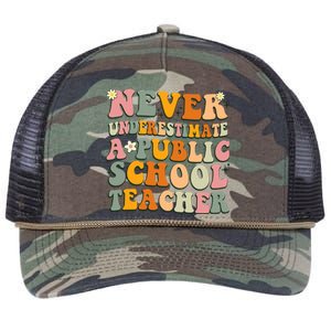 Never Underestimate A Public School Teacher Cute Gift Retro Rope Trucker Hat Cap