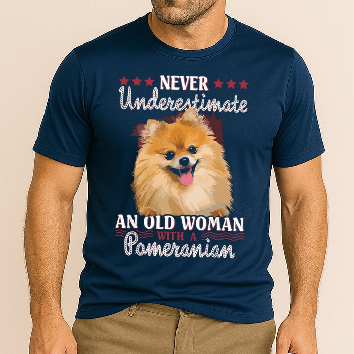 Never Underestimate An Old Woman With Pomeranian Cooling Performance Crew T-Shirt