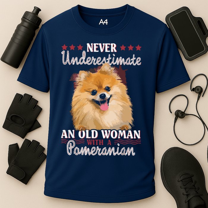 Never Underestimate An Old Woman With Pomeranian Cooling Performance Crew T-Shirt
