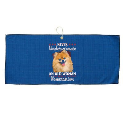 Never Underestimate An Old Woman With Pomeranian Large Microfiber Waffle Golf Towel