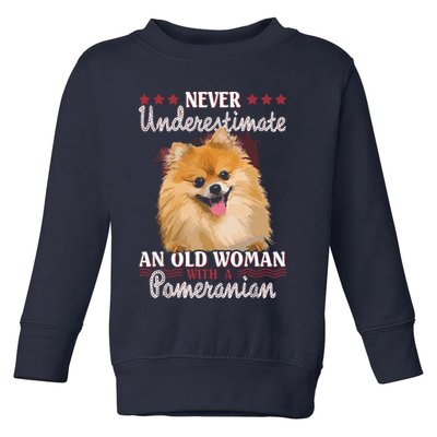 Never Underestimate An Old Woman With Pomeranian Toddler Sweatshirt