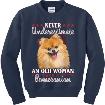 Never Underestimate An Old Woman With Pomeranian Kids Sweatshirt
